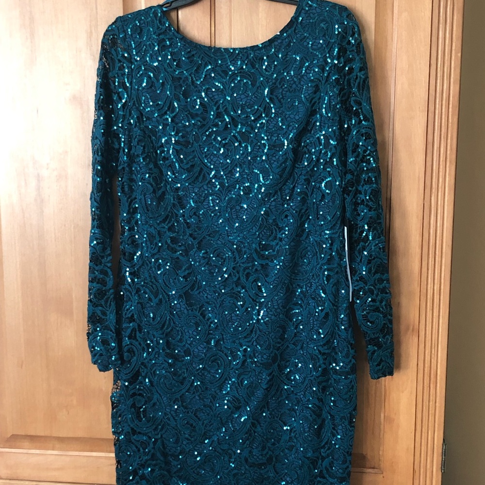 Emerald green sequenced cocktail dress